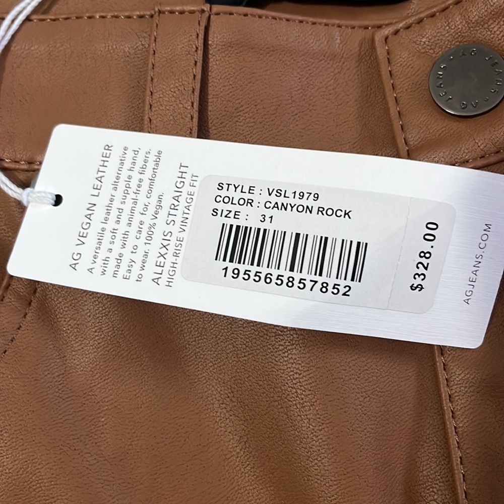 AG Adriano Goldschmied Alexxis Straight High- Rise Vintage Fit Leather Pants - Picture 8 of 14